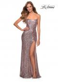 Picture of: Long Sequin Pattern Prom Dress with Tie Up Back in Rose Gold, Style: 28516, Detail Picture 1