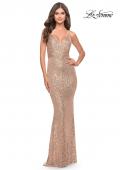 Picture of: Sequin Long Dress with V Neckline and Open Low Back in Rose Gold, Style: 31031, Detail Picture 1