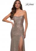 Picture of: Lace Up Back Sequin Gown with Flare Skirt in Rose Gold, Style 29741, Detail Picture 4
