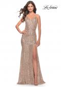 Picture of: Long Sequin Gown with Dramatic Flare Skirt and Slit in Rose Gold, Style: 31140, Detail Picture 4