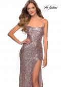 Picture of: Long Sequin Pattern Prom Dress with Tie Up Back in Rose Gold, Style: 28516, Detail Picture 5