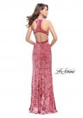 Picture of: Long Velvet Prom Dress with Crop Top and Leg Slit in Rose, Style: 25500, Detail Picture 5