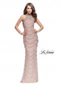 Picture of: Long Metallic Beaded High Neck Prom Dress in Rose Gold, Style: 25930, Main Picture