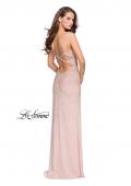 Picture of: Form Fitting Prom Dress with Metallic Beading and Slit in Rose Gold, Style: 25931, Back Picture