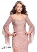 Picture of: Beaded Prom Dress with 3/4 Bell Sleeves and Leg Slit in Rose Gold, Style: 25717, Detail Picture 1