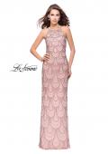 Picture of: Long Scalloped Beaded Prom Dress with High Neck in Rose Gold, Style: 26030, Detail Picture 3