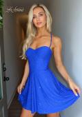 Picture of: Strapless Jacquard Lace-Up Mini Dress in Royal Blue, Style: 34157, Main Picture
