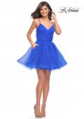 Picture of: Short Fit and Flare Tulle Dress with Open Back in Royal Blue, Detail Picture 10