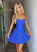 Picture of: Strapless Jacquard Lace-Up Mini Dress in Royal Blue, Style: 34157, Detail Picture 1