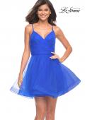 Picture of: Short Fit and Flare Tulle Dress with Open Back in Royal Blue, Detail Picture 2