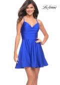 Picture of: Jersey Fit and Flare Dress with Draped V Neckline in Royal Blue, Detail Picture 2