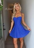 Picture of: Strapless Jacquard Lace-Up Mini Dress in Royal Blue, Style: 34157, Detail Picture 3