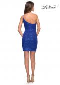 Picture of: Fitted One Shoulder Mini Dress with Slit in Royal Blue, Style 30933, Detail Picture 5