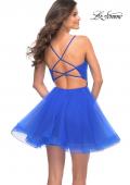 Picture of: Short Fit and Flare Tulle Dress with Open Back in Royal Blue, Detail Picture 7