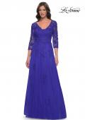 Picture of: Tulle and Lace A-Line Dress with V Neckline in Royal Blue, Style: 30398, Detail Picture 1