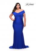 Picture of: Off the Shoulder Ruched Plus Size Gown with Train in Royal Blue, Style: 29132, Main Picture