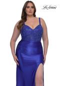 Picture of: Stretch Satin Plus Dress with Beautiful Rhinestone Designed Bodice in Royal Blue, Style: 32430, Main Picture