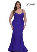 Picture of: Chic Plus Size Dress with Ruching and Rhinestone Neckline Detail in Royal Blue, Style: 33057, Main Picture