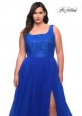Picture of: A-line Tulle and Lace Plus Size Gown with Slit in Royal Blue, Style: 29070, Detail Picture 8