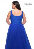 Picture of: A-line Tulle and Lace Plus Size Gown with Slit in Royal Blue, Style: 29070, Detail Picture 9