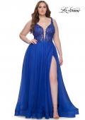 Picture of: Deep V Plus Size Tulle Dress with Lace Illusion Bodice in Royal Blue, Style: 31394, Detail Picture 11