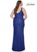 Picture of: Fitted Stretch Sequin Plus Size Dress with V Neck in Royal Blue, Style: 31163, Detail Picture 12