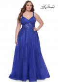 Picture of: Lace Embellished Tulle A-Line Dress with Illusion Back in Royal Blue, Style: 31383, Detail Picture 12