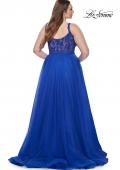 Picture of: Deep V Plus Size Tulle Dress with Lace Illusion Bodice in Royal Blue, Style: 31394, Detail Picture 12