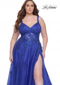 Picture of: Lace Embellished Tulle A-Line Dress with Illusion Back in Royal Blue, Style: 31383, Detail Picture 14