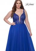 Picture of: Deep V Plus Size Tulle Dress with Lace Illusion Bodice in Royal Blue, Style: 31394, Detail Picture 14