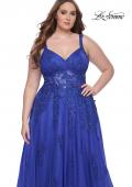 Picture of: Lace Embellished Tulle A-Line Dress with Illusion Back in Royal Blue, Style: 31383, Detail Picture 15