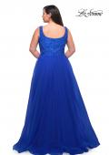 Picture of: A-line Tulle and Lace Plus Size Gown with Slit in Royal Blue, Style: 29070, Back Picture