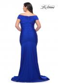 Picture of: Off the Shoulder Ruched Plus Size Gown with Train in Royal Blue, Style: 29132, Back Picture