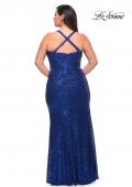 Picture of: Sequin Long Plus Gown with V Neck and Slit in Royal Blue, Style: 29579, Back Picture