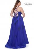 Picture of: A-Line Tulle Plus Dress with Lace Applique and Tie Back in Royal Blue, Style: 31378, Back Picture