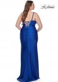 Picture of: Ruched Jersey Plus Size Dress with Lace Up Back in Royal Blue, Style: 31632, Back Picture