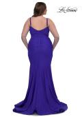 Picture of: Chic Plus Size Dress with Ruching and Rhinestone Neckline Detail in Royal Blue, Style: 33057, Back Picture