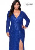 Picture of: Long Sleeve Sequin Plus Size Prom Dress with Slit in Royal Blue, Style: 28880, Detail Picture 1