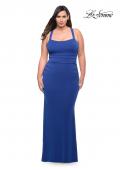 Picture of: Ruched Long Jersey Plus Dress with Square Neckline in Royal Blue, Style: 29590, Detail Picture 1