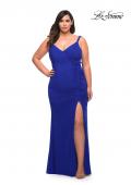 Picture of: Net Jersey Long Plus Dress with Tie Side in Royal Blue, Style: 29900, Detail Picture 1