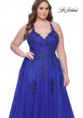 Picture of: A-Line Tulle Plus Dress with Lace Applique and Tie Back in Royal Blue, Style: 31378, Detail Picture 1