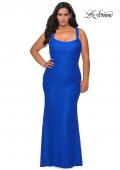 Picture of: Fitted Stretch Lace Plus Size Dress with Rhinestones in Royal Blue, Style: 29035, Detail Picture 2