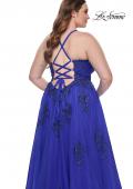 Picture of: A-Line Tulle Plus Dress with Lace Applique and Tie Back in Royal Blue, Style: 31378, Detail Picture 2