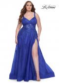 Picture of: Lace Embellished Tulle A-Line Dress with Illusion Back in Royal Blue, Style: 31383, Detail Picture 2