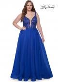 Picture of: Deep V Plus Size Tulle Dress with Lace Illusion Bodice in Royal Blue, Style: 31394, Detail Picture 2