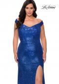 Picture of: Sequin Plus Size Dress with Off the Shoulder Detail in Royal Blue, Style: 29023, Detail Picture 3