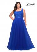Picture of: A-line Tulle and Lace Plus Size Gown with Slit in Royal Blue, Style: 29070, Detail Picture 3