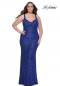 Picture of: Fitted Stretch Sequin Plus Size Dress with V Neck in Royal Blue, Style: 31163, Detail Picture 3