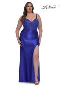 Picture of: Stretch Satin Plus Dress with Beautiful Rhinestone Designed Bodice in Royal Blue, Style: 32430, Detail Picture 3