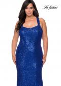 Picture of: Stretch Lace Plus Size Prom Dress with Criss Cross Back in Royal Blue, Style: 28842, Detail Picture 5